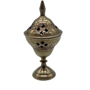 Vintage Etched Brass Incense Charcoal Burner Made in India